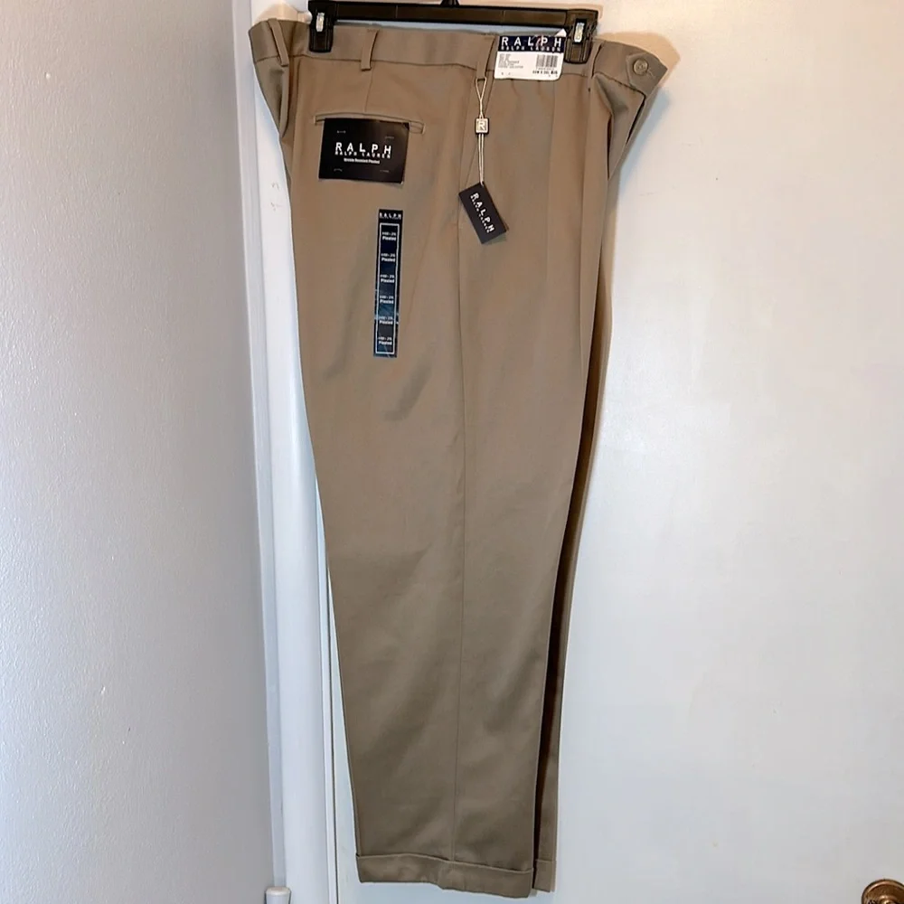 Ralph Lauren Pleated Dark Tan Cotton Khaki Pants 44x29 NWT